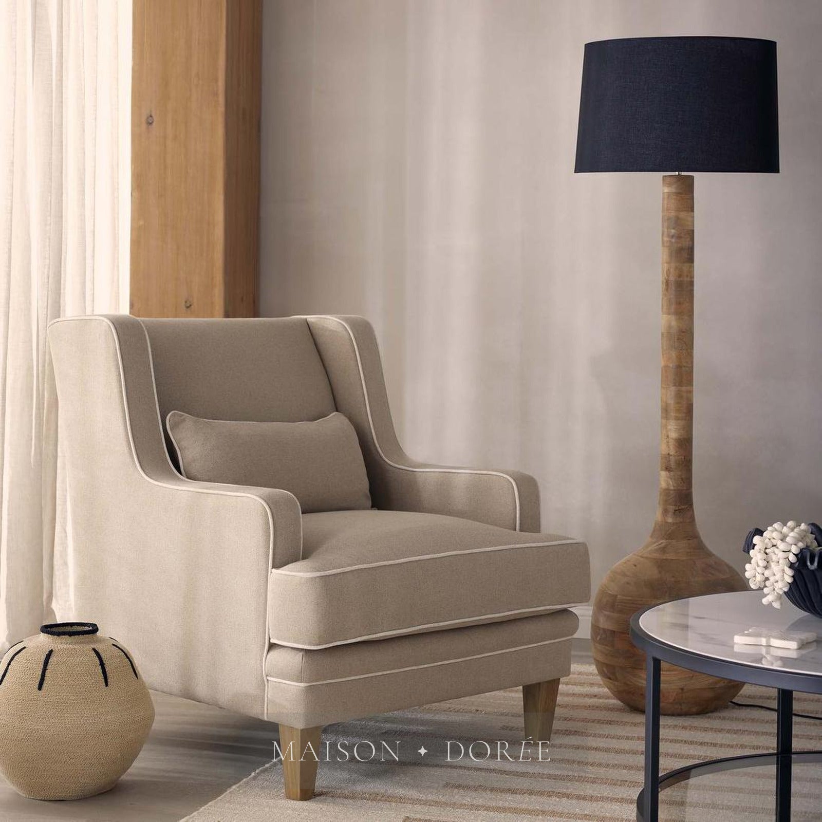 Sitar Turned Wood Floor Lamp Natural