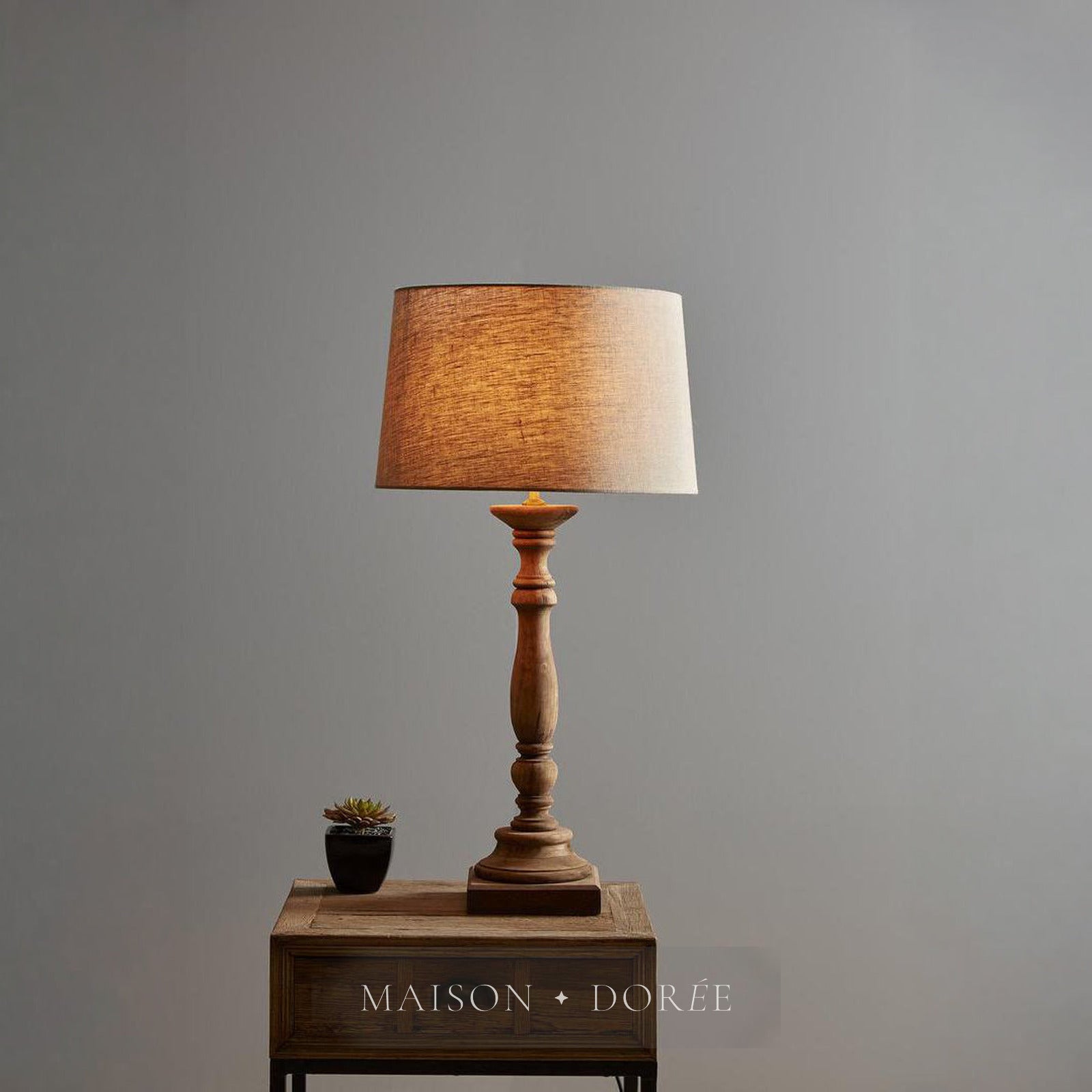 Candela Small - Dark Natural - Turned Wood Candlestick Table Lamp