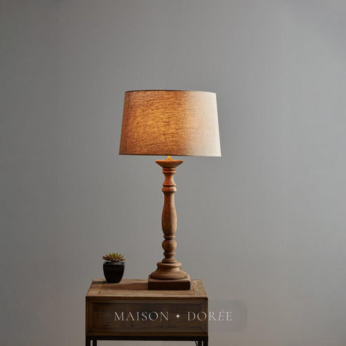 Candela Small - Dark Natural - Turned Wood Candlestick Table Lamp