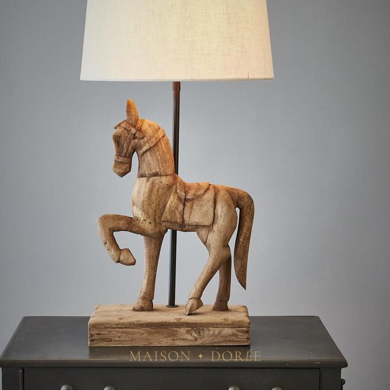Clyde - Dark Natural - Large Wooden Horse Table Lamp
