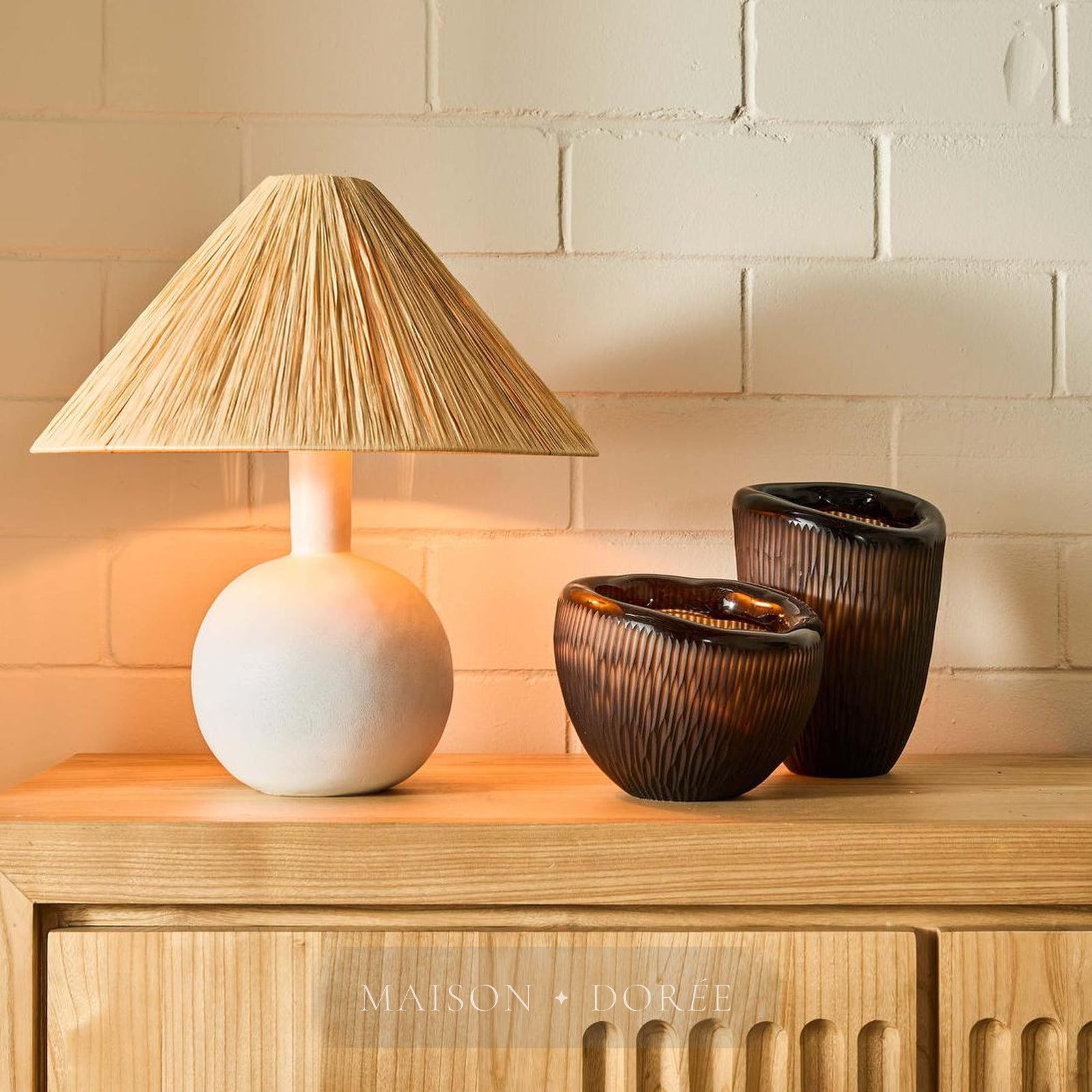 Esta Lamp Small White with Raffia Shade