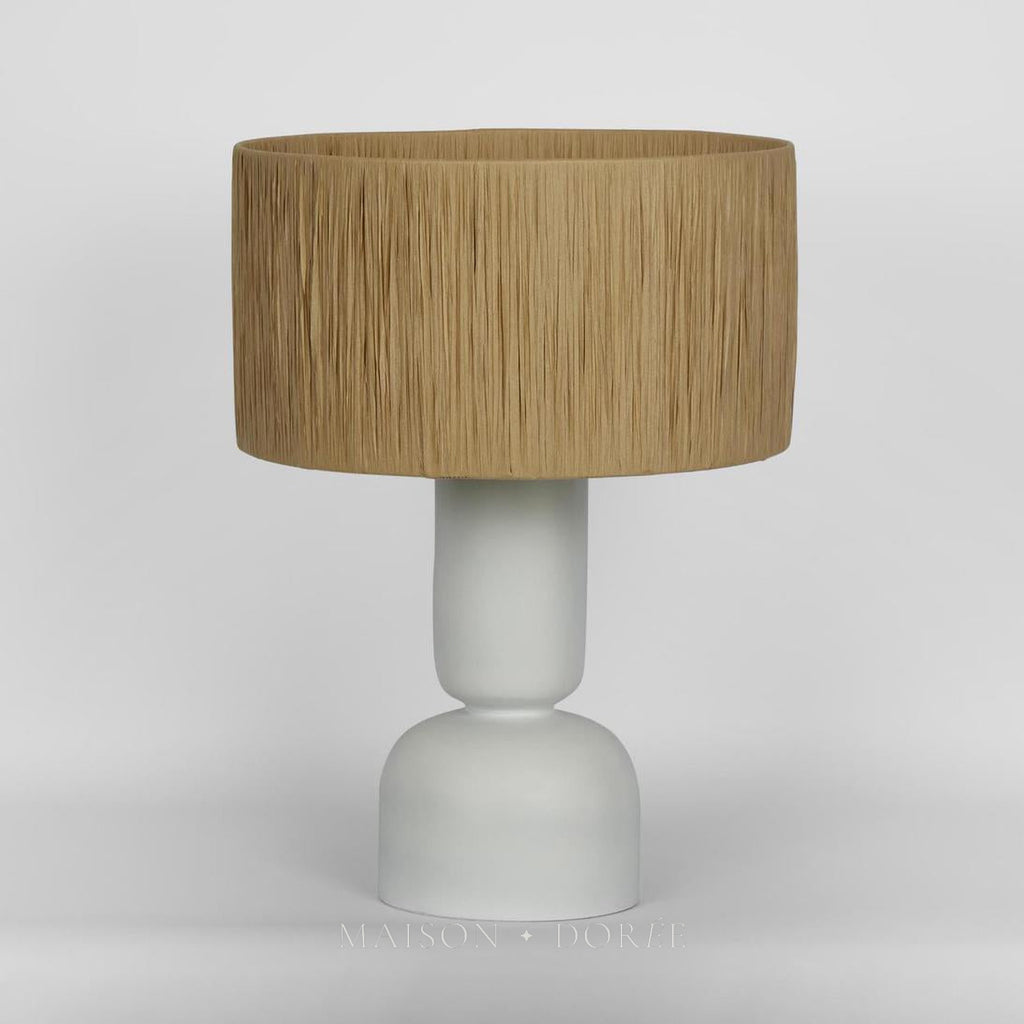 Clem Lamp Small White with Raffia shade