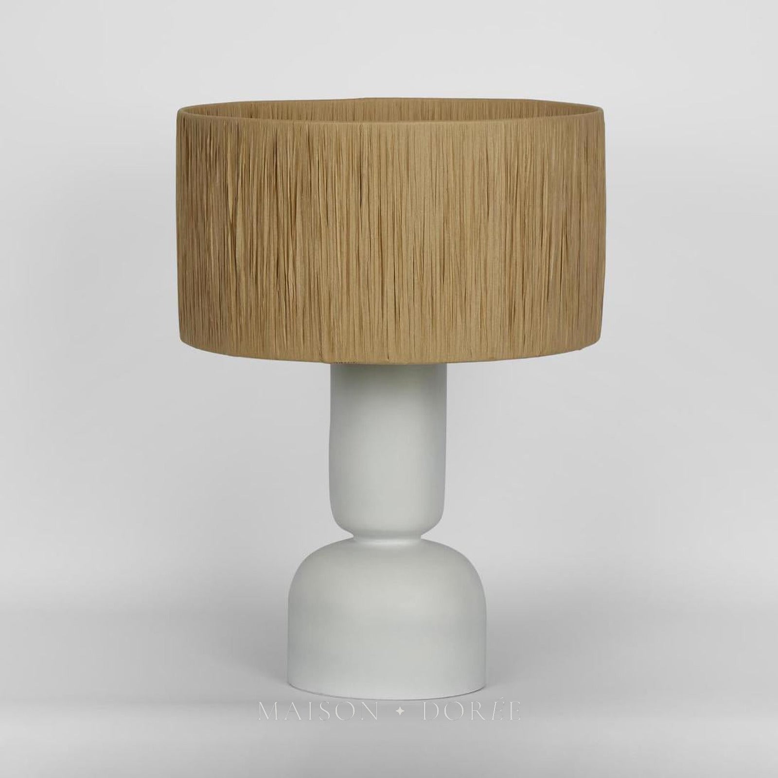 Clem Lamp Small White with Raffia shade