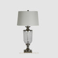 Bellevue Glass Nickel Lamp With White Linen Shade