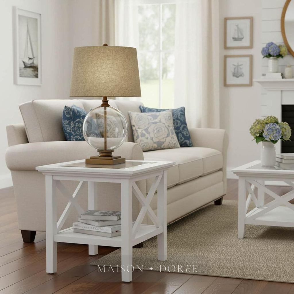 Ivy Small Antique Brass And Glass With Natural Linen Shade