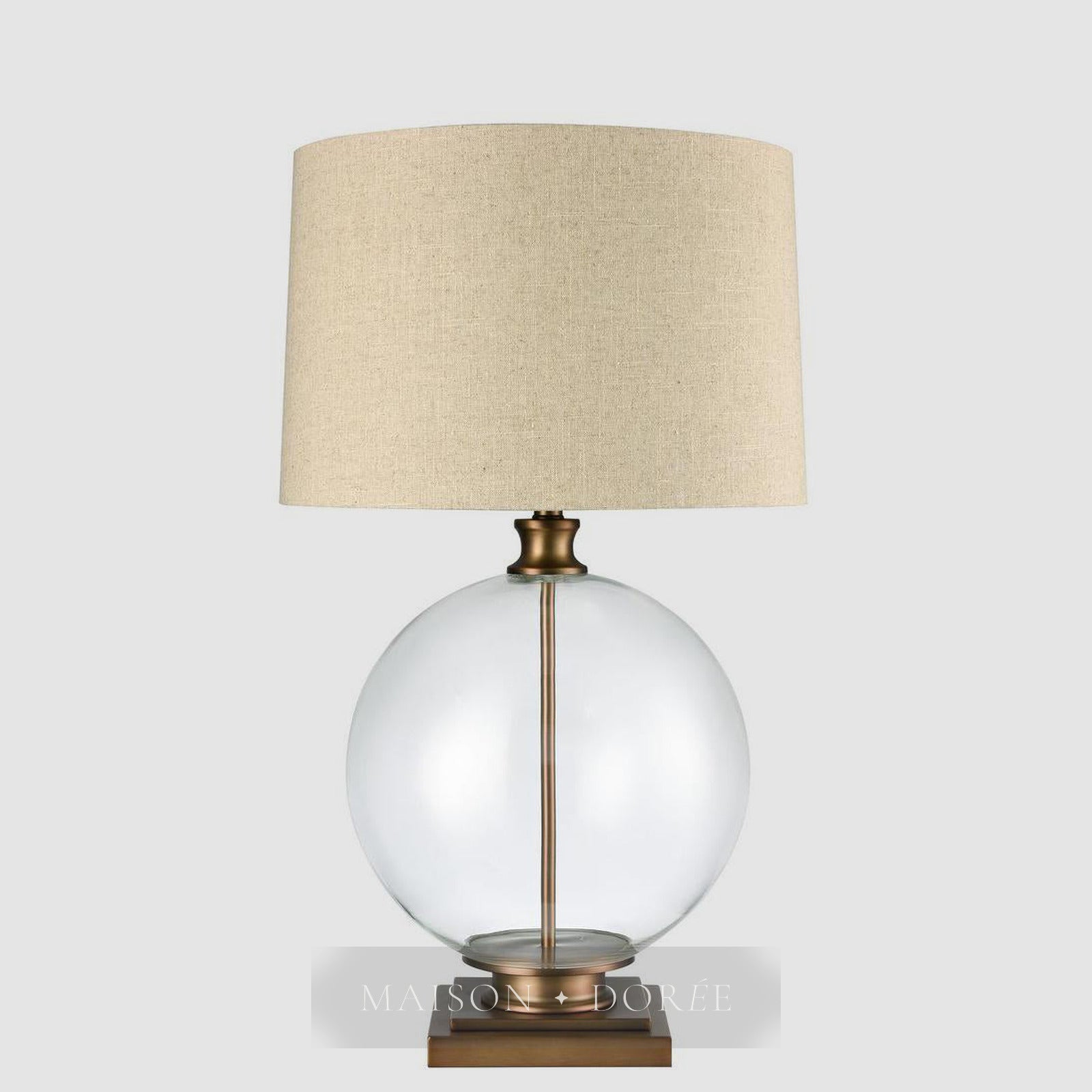 Ivy Antique Brass And Glass With Natural Linen Shade