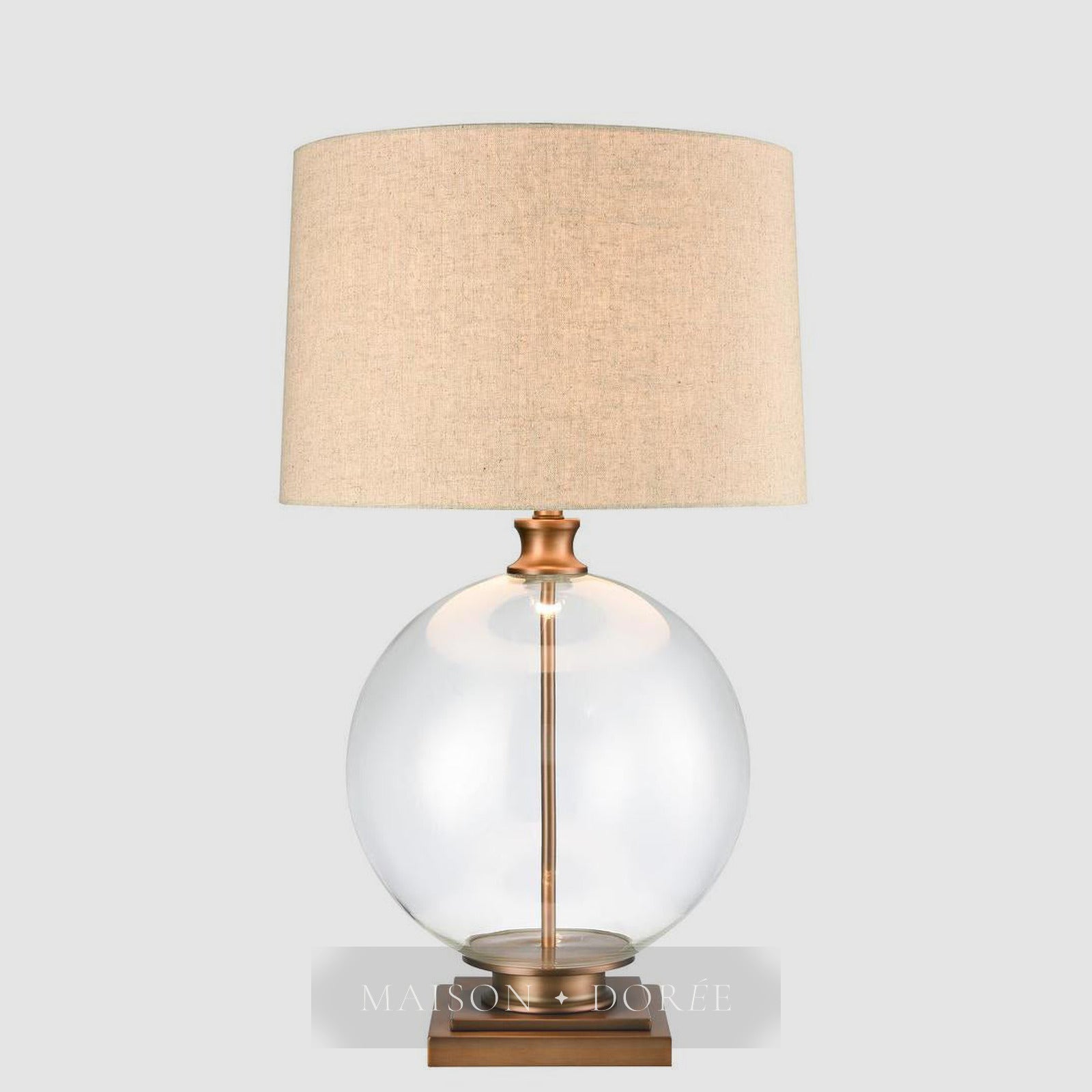 Ivy Antique Brass And Glass With Natural Linen Shade