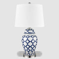 Lucca Small Blue & White Jar Shaped Lamp W/ Shade