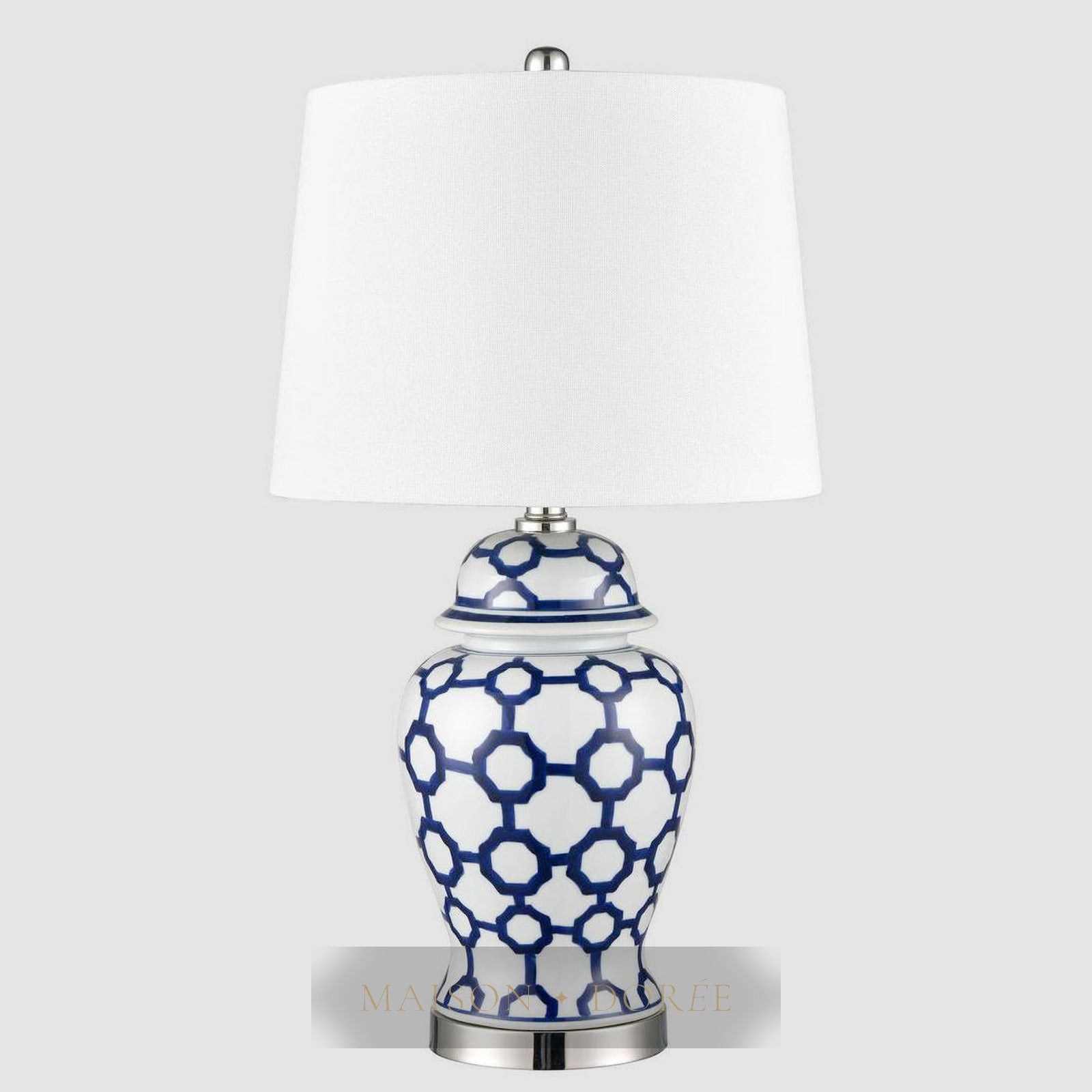 Lucca Small Blue & White Jar Shaped Lamp W/ Shade