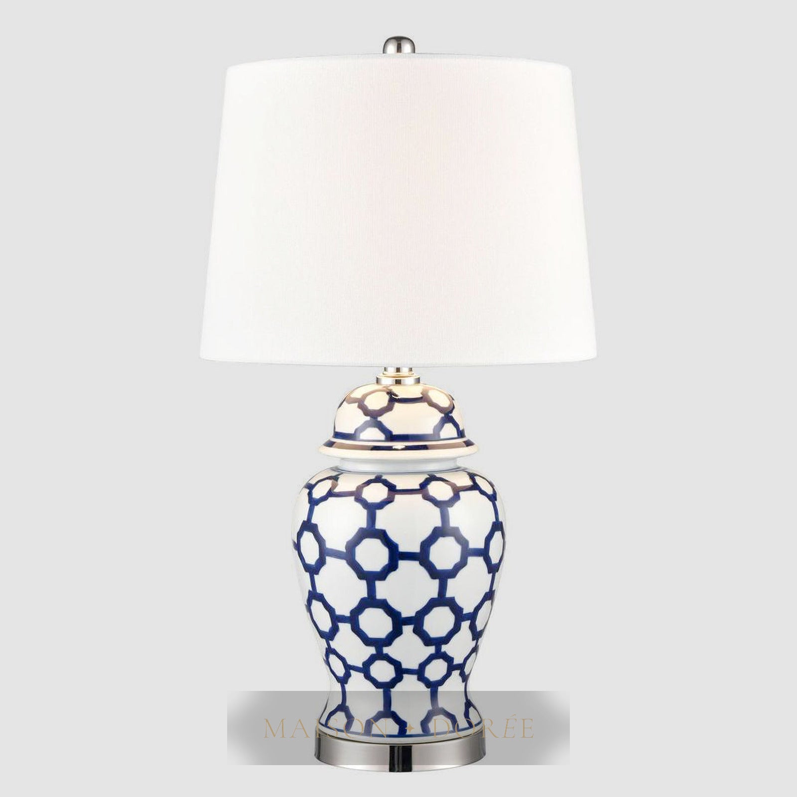 Lucca Small Blue & White Jar Shaped Lamp W/ Shade