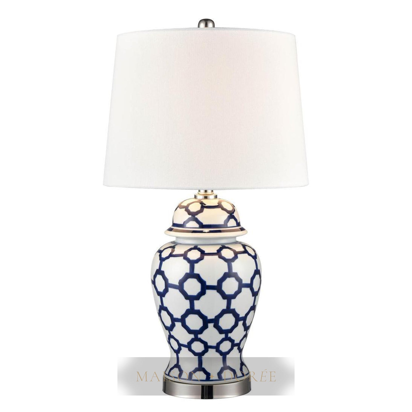 Lucca Small Blue & White Jar Shaped Lamp W/ Shade