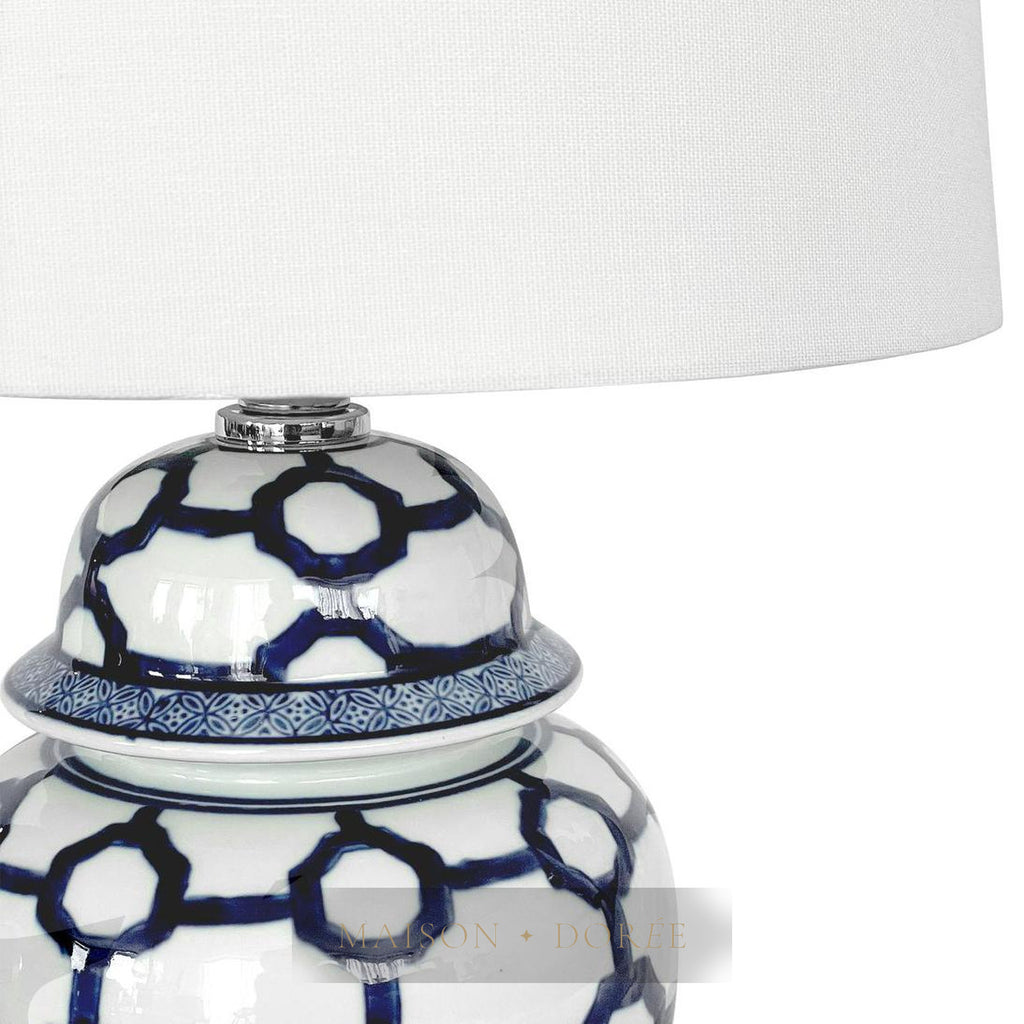 Lucca Small Blue & White Jar Shaped Lamp W/ Shade