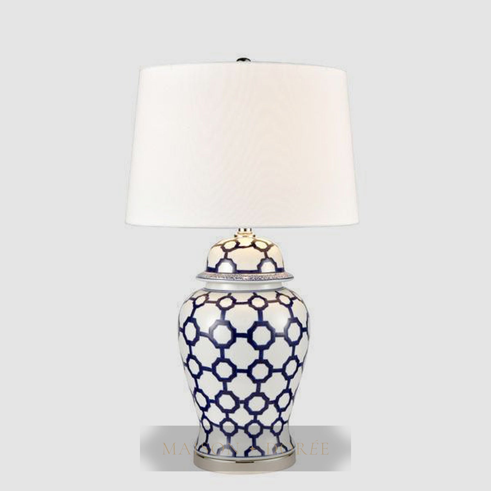 Lucca Blue & White Jar Shaped Lamp & Shade