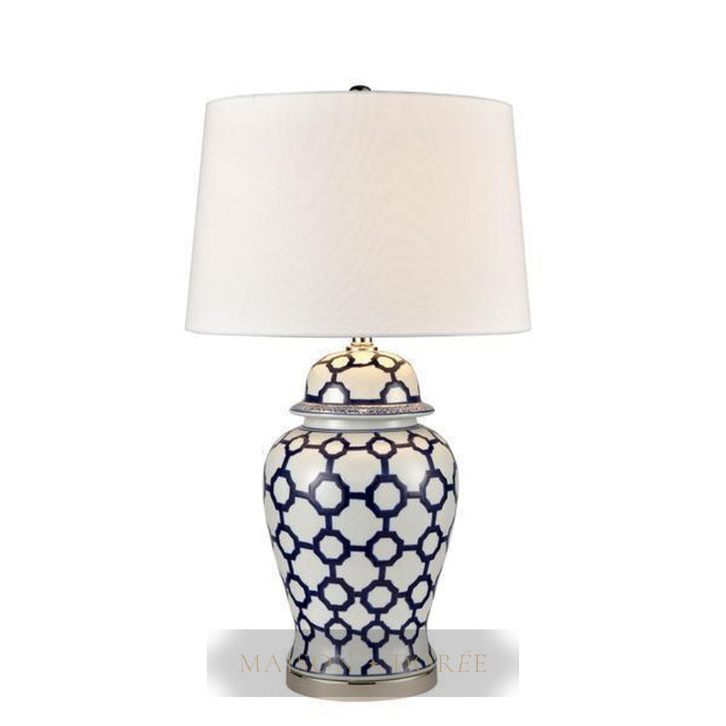 Lucca Blue & White Jar Shaped Lamp & Shade