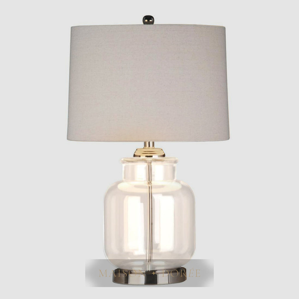 Regency Nickel and Glass Table Lamp with Natural Linen Shade