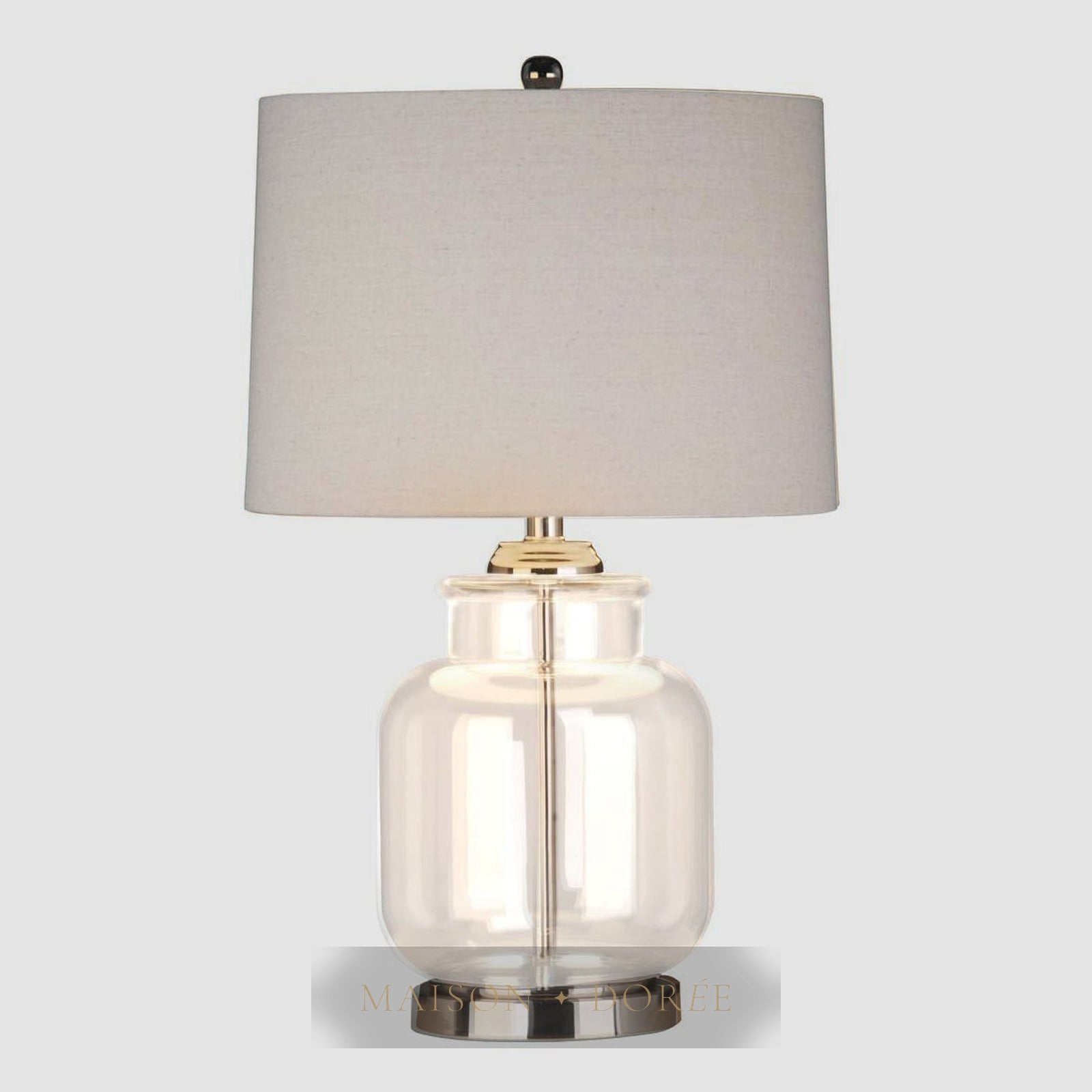Regency Nickel and Glass Table Lamp with Natural Linen Shade