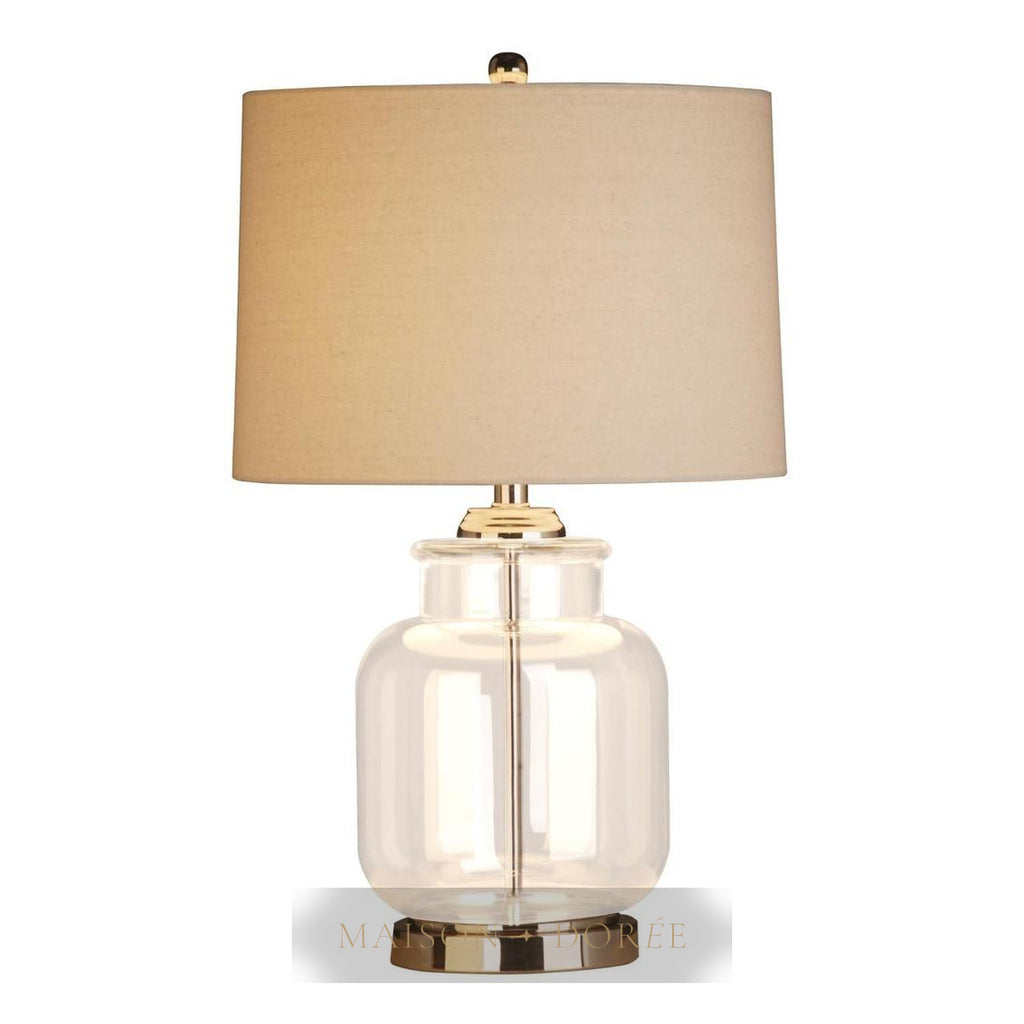 Regency Nickel and Glass Table Lamp with Natural Linen Shade