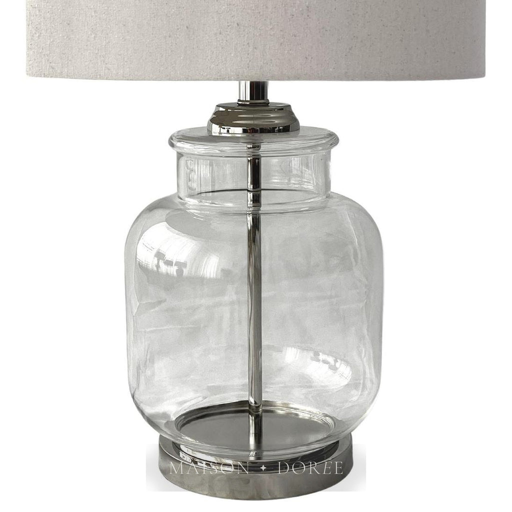 Regency Nickel and Glass Table Lamp with Natural Linen Shade