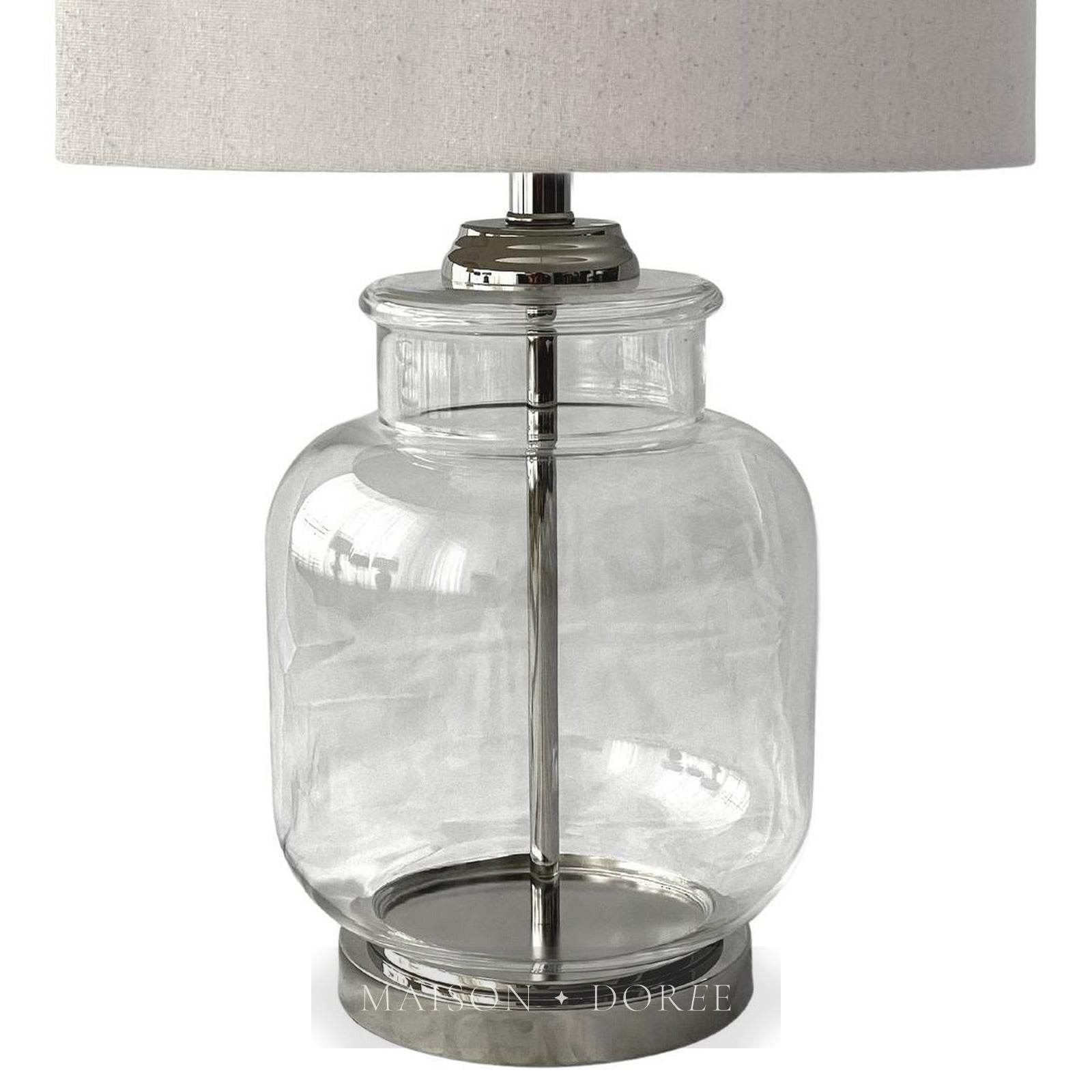 Regency Nickel and Glass Table Lamp with Natural Linen Shade