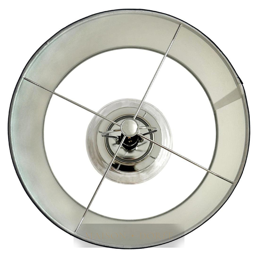 Charlotte Glass and Nickel Lamp with White Linen Shade (Navy Trim)