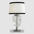 Charlotte Glass and Nickel Lamp with White Linen Shade (Black Trim)