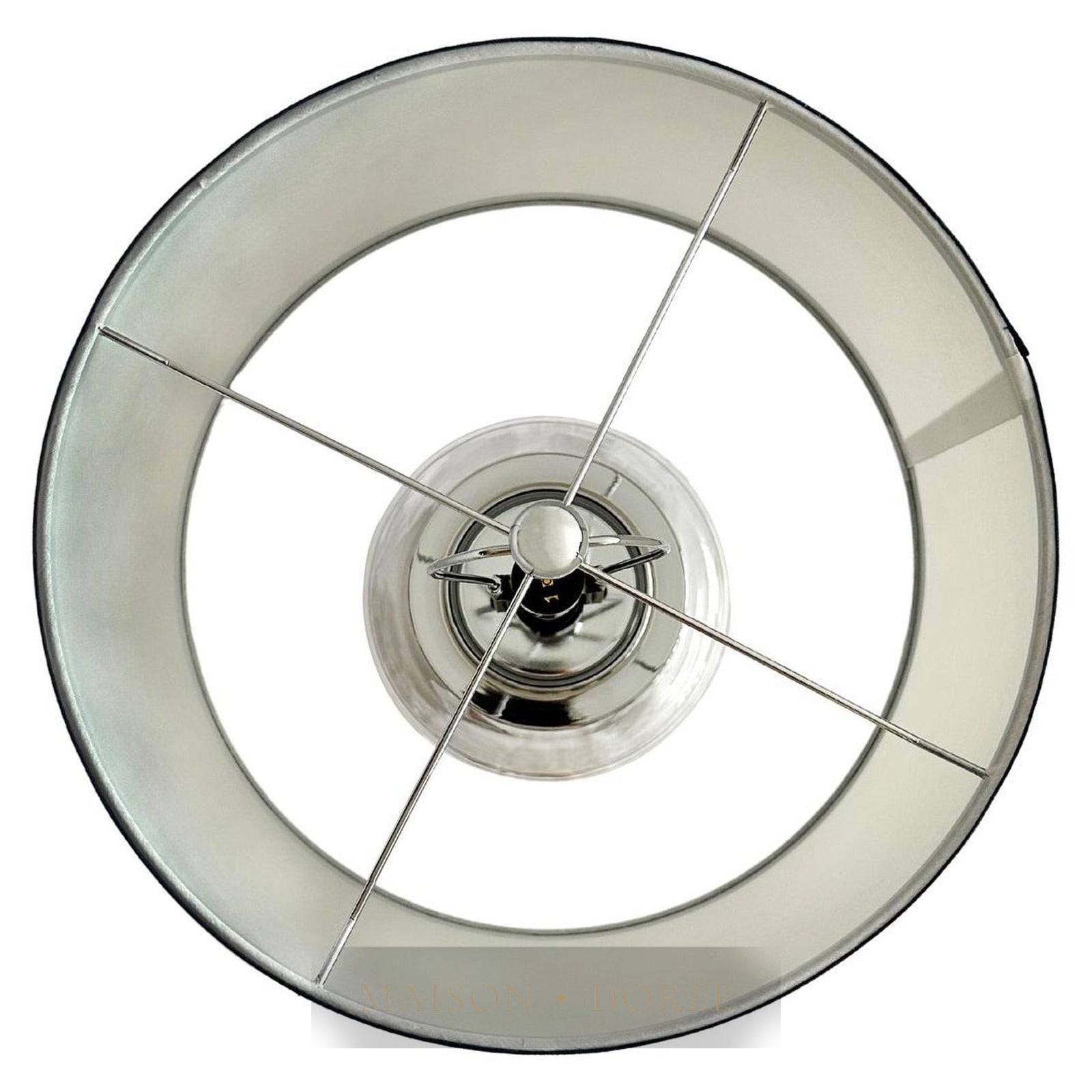Charlotte Glass and Nickel Lamp with White Linen Shade (Black Trim)