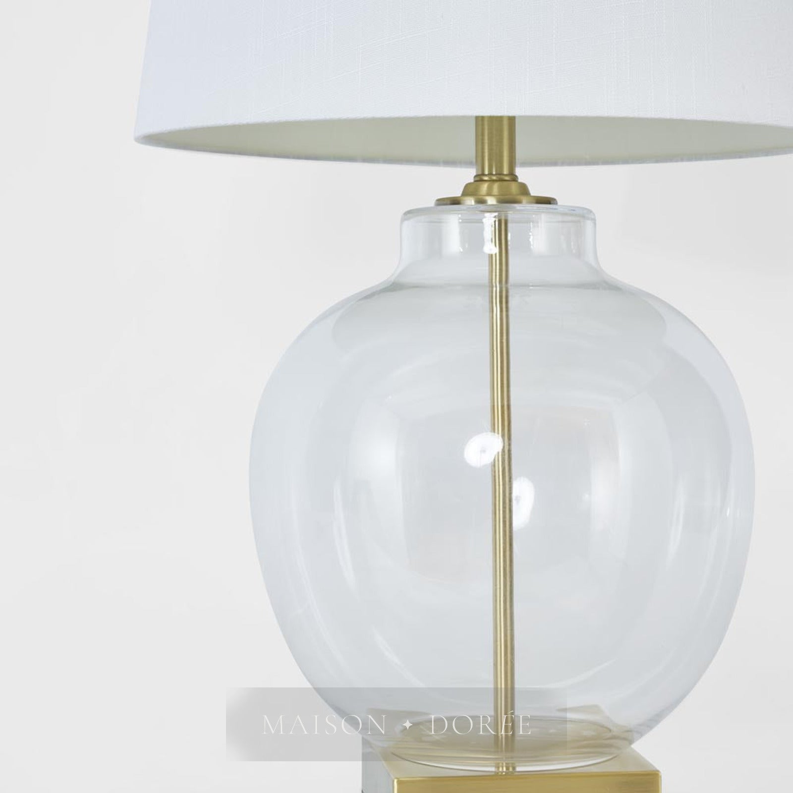 Ellyn Glass and Brass Lamp with White Linen Shade
