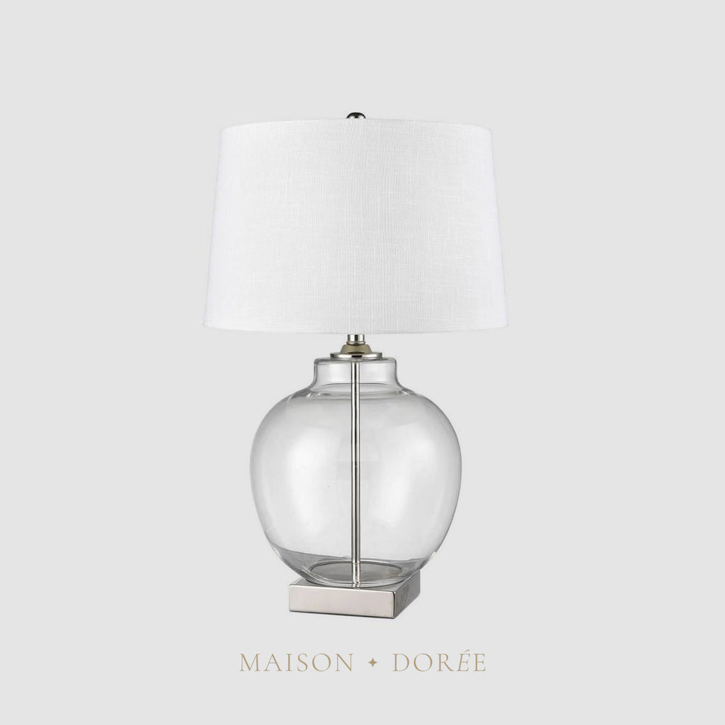 Ellyn Glass and Nickel Lamp with White Linen Shade