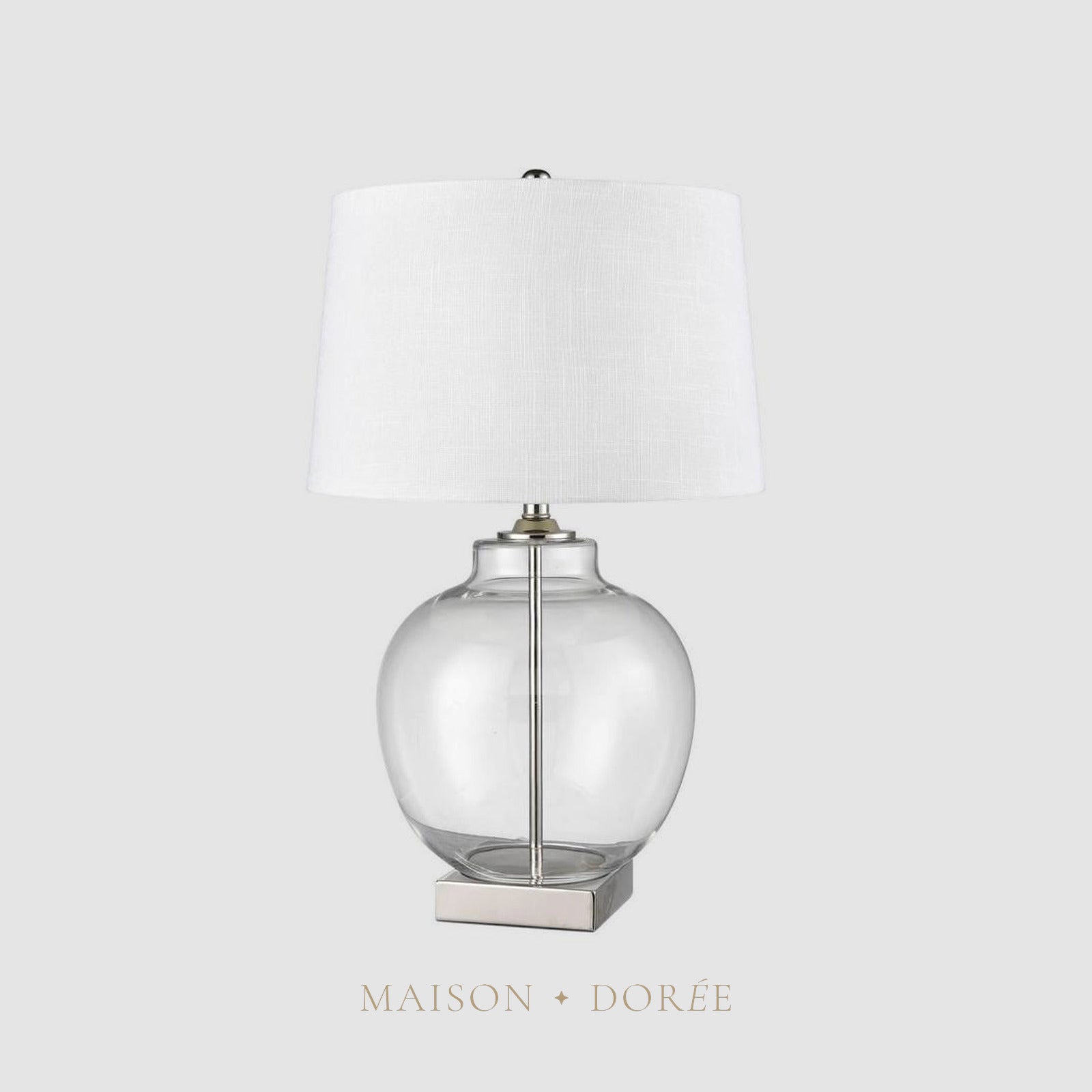 Ellyn Glass and Nickel Lamp with White Linen Shade