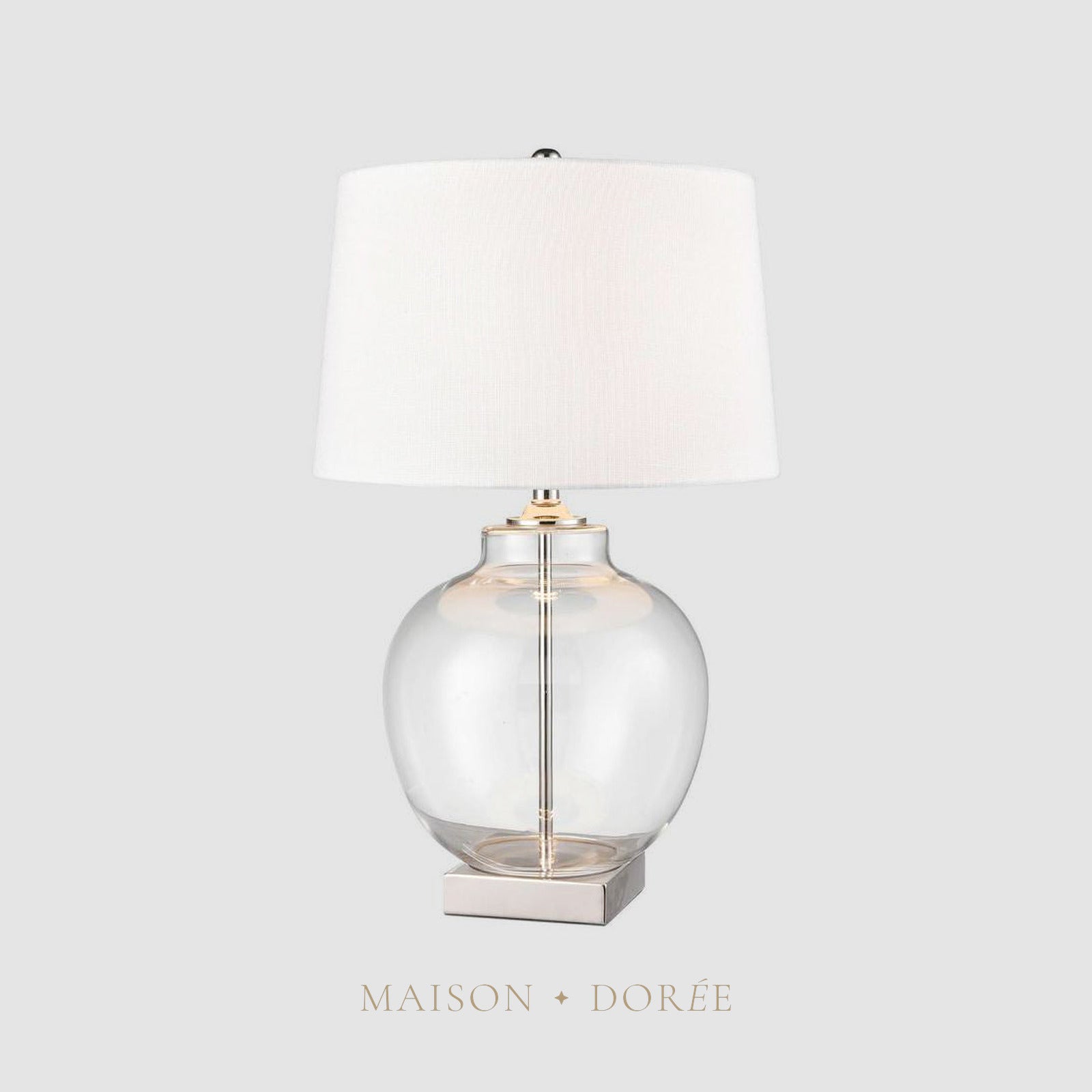 Ellyn Glass and Nickel Lamp with White Linen Shade