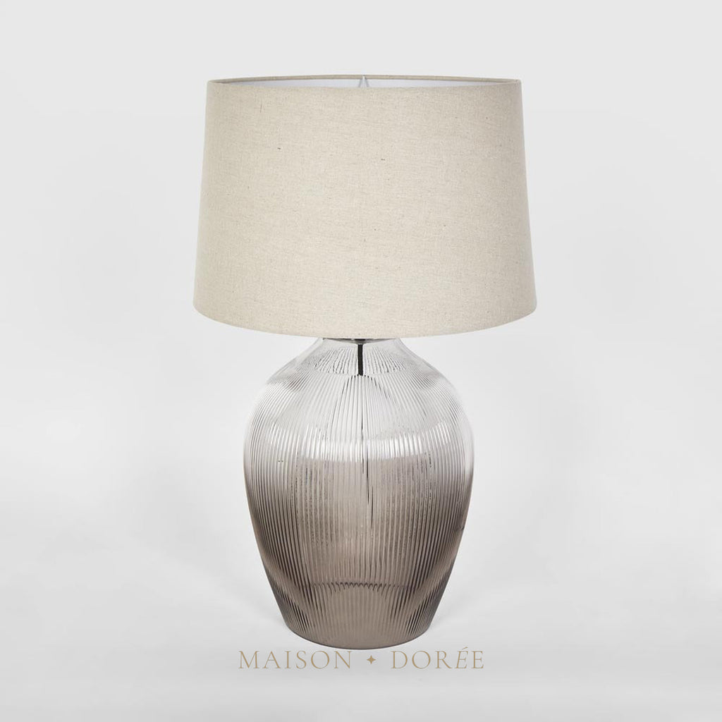 Misty Glass Table Lamp with Natural Linen Shade
