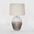 Misty Glass Table Lamp with Natural Linen Shade