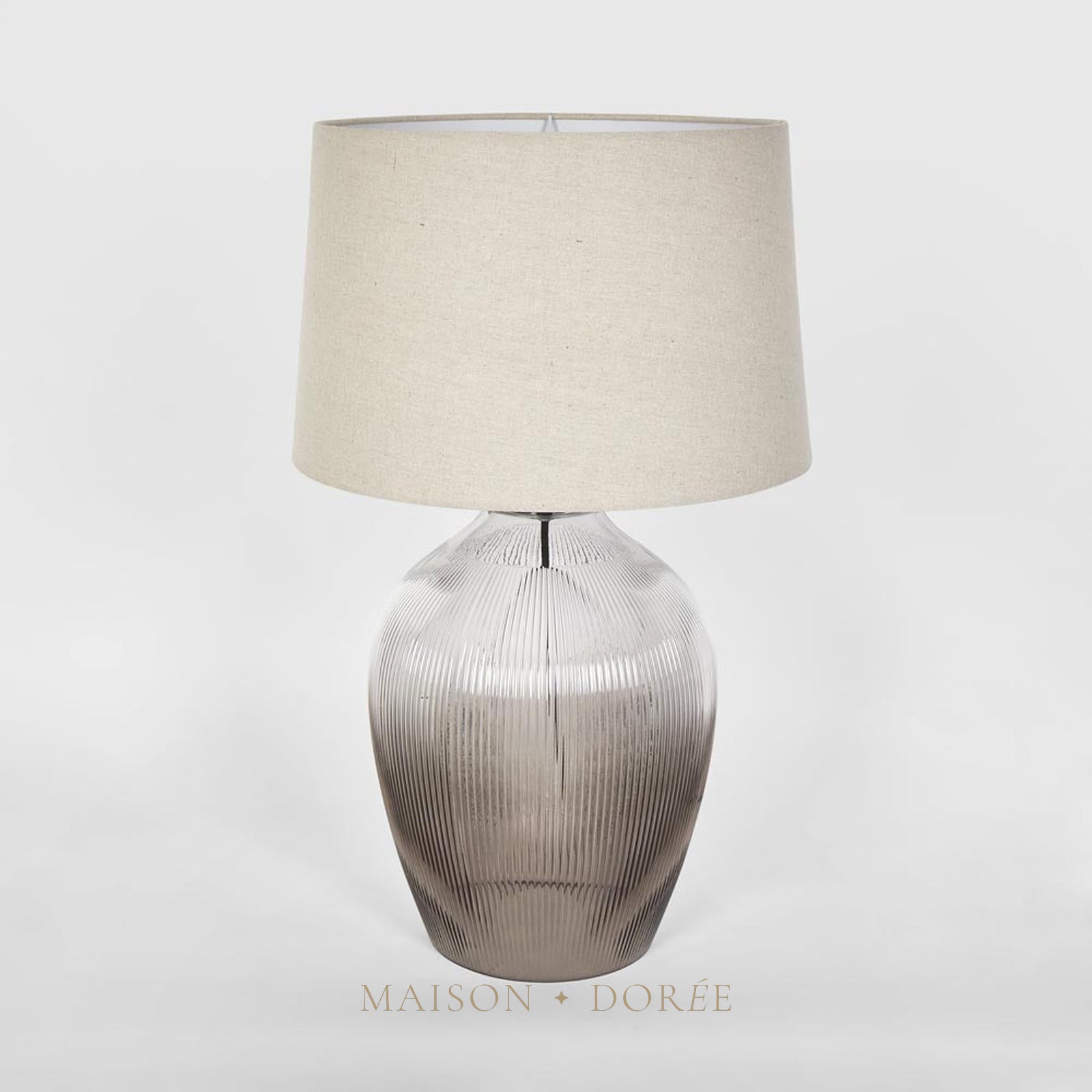 Misty Glass Table Lamp with Natural Linen Shade