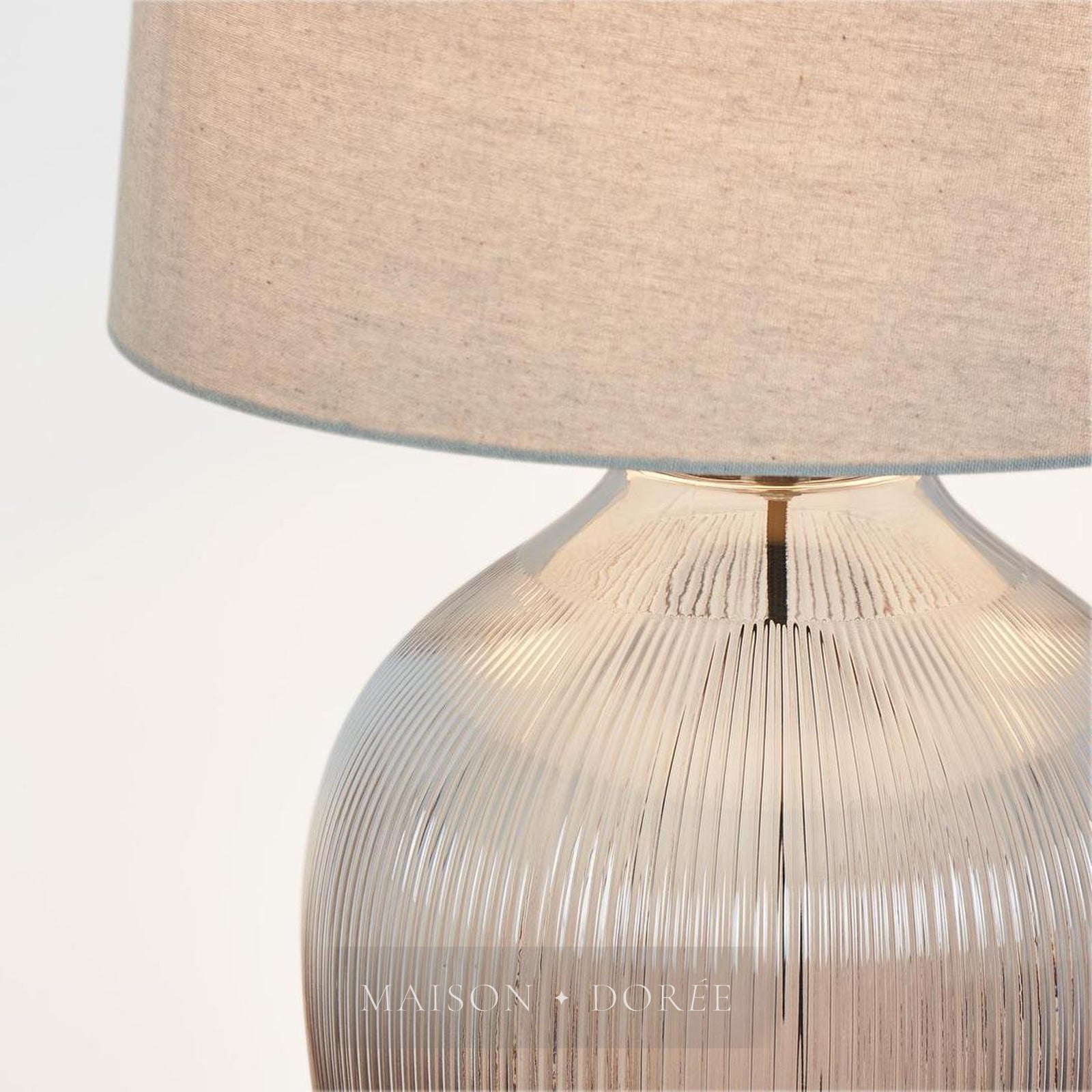 Misty Glass Table Lamp with Natural Linen Shade