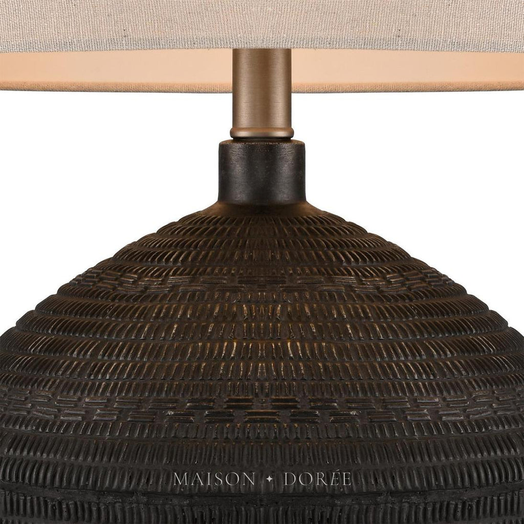 Meridien Black Lamp with Natural Linen Shade