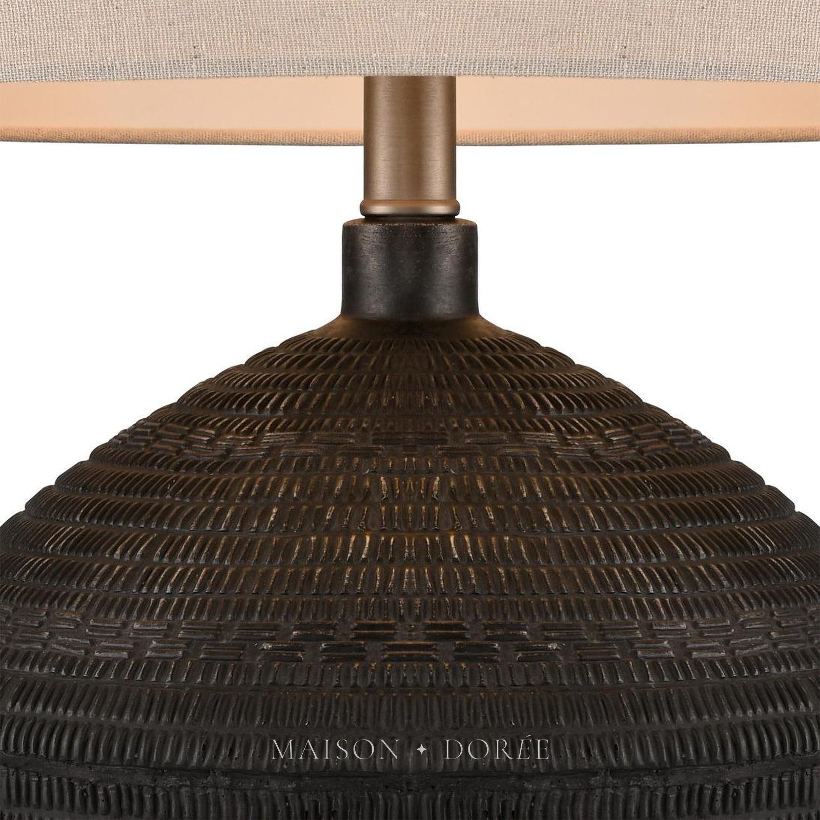 Meridien Black Lamp with Natural Linen Shade