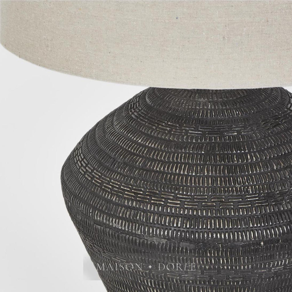 Meridien Black Lamp with Natural Linen Shade