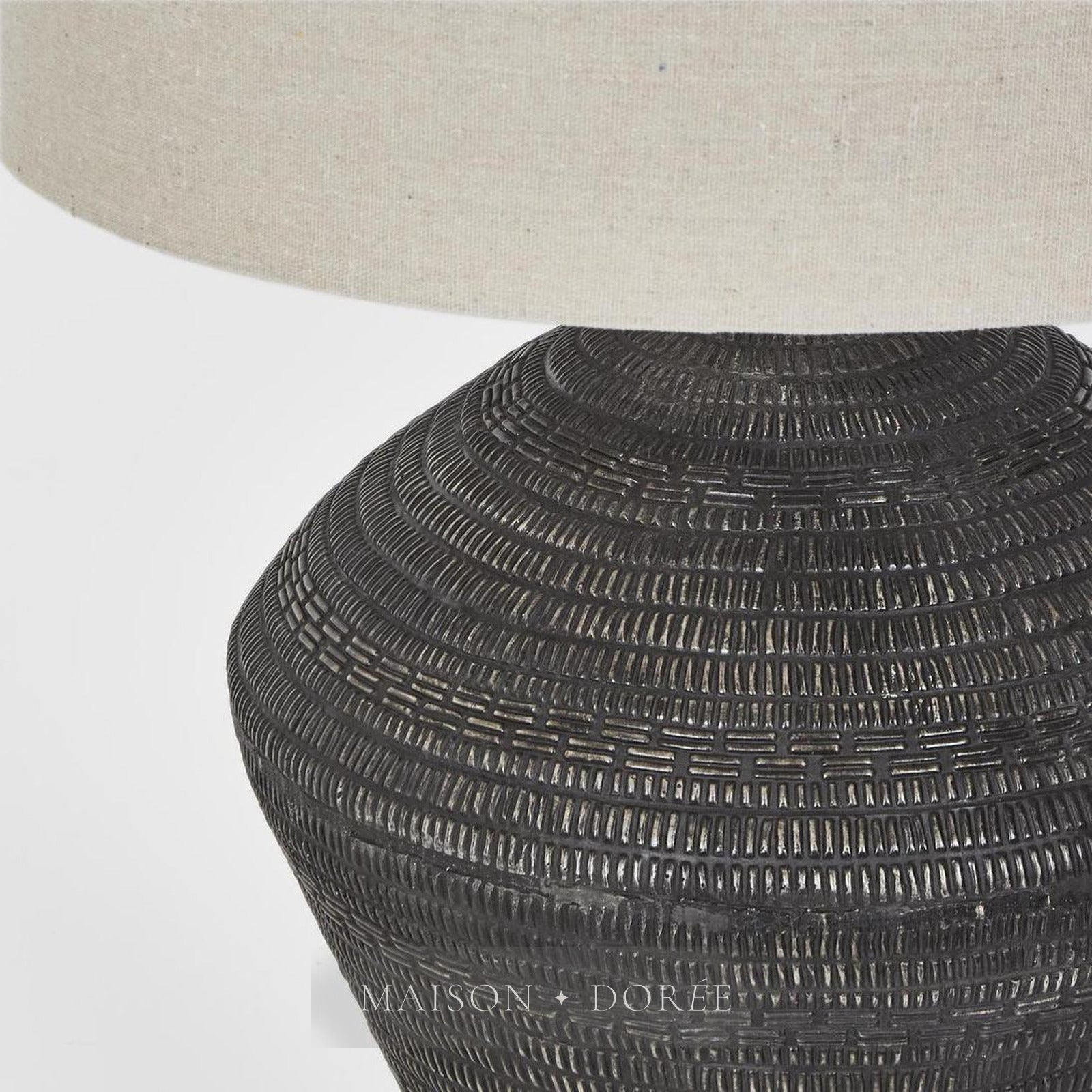 Meridien Black Lamp with Natural Linen Shade