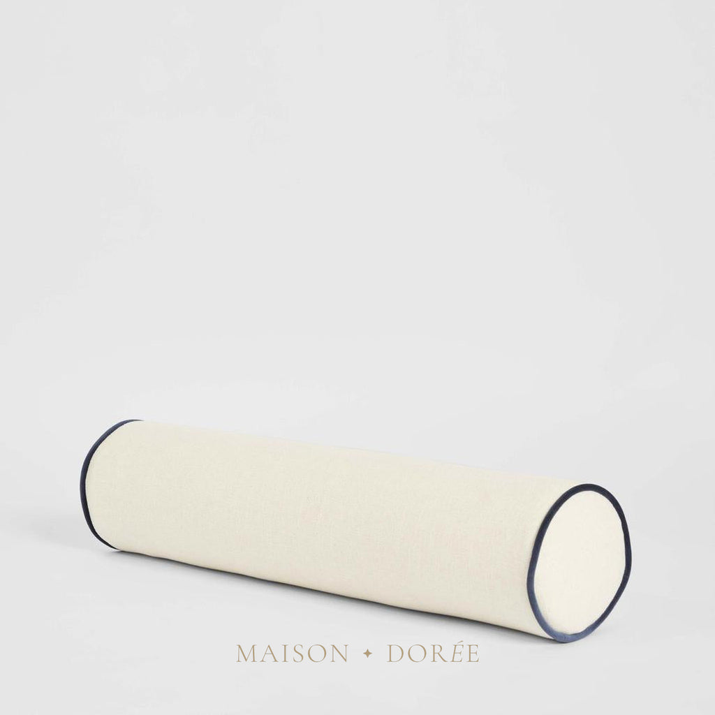 Brighton Bolster Cushion Ivory with Blue Piping - view 2