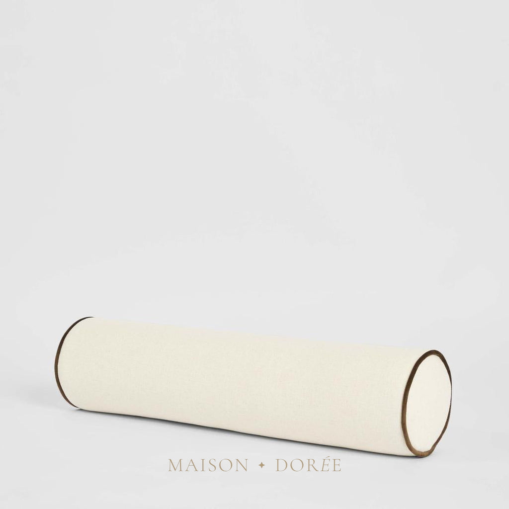 Avoca Bolster Cushion Ivory with Chocolate Piping - view 2