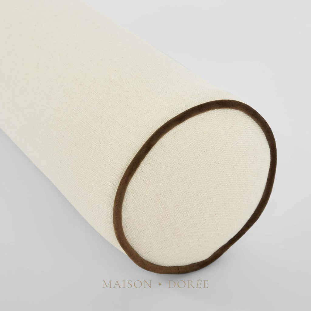 Avoca Bolster Cushion Ivory with Chocolate Piping - view 3