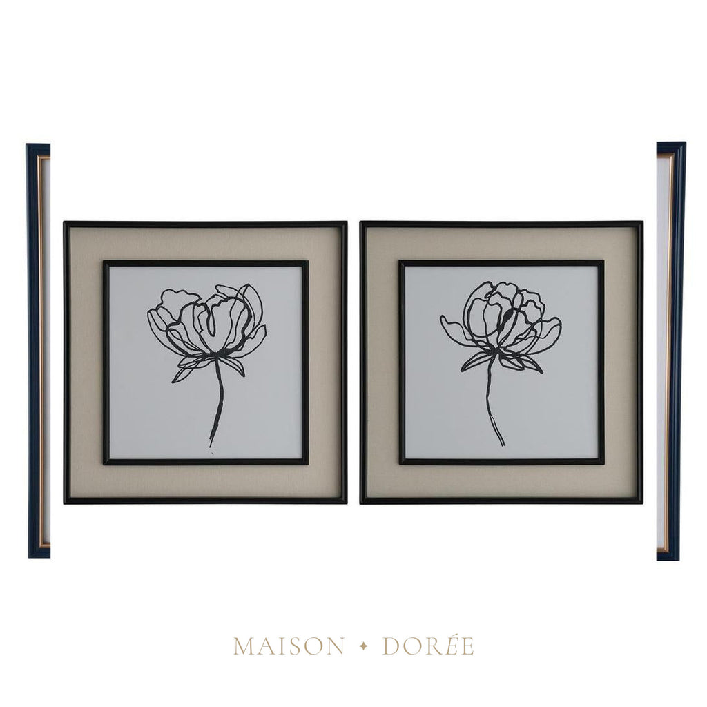 Sketched Flowers In Black Frame With Linen Insert Set 2 - view 2