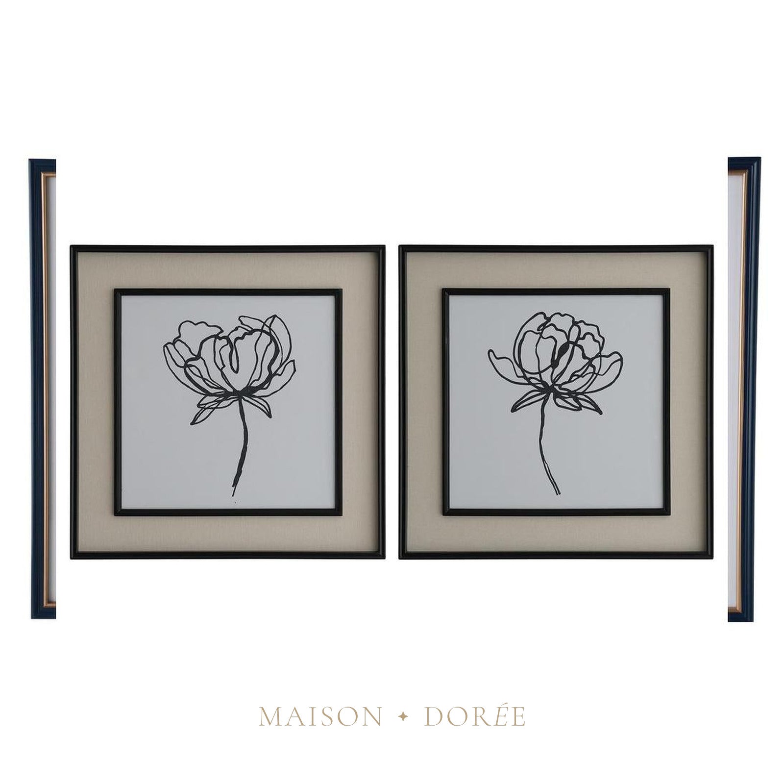 Sketched Flowers In Black Frame With Linen Insert Set 2 - view 2