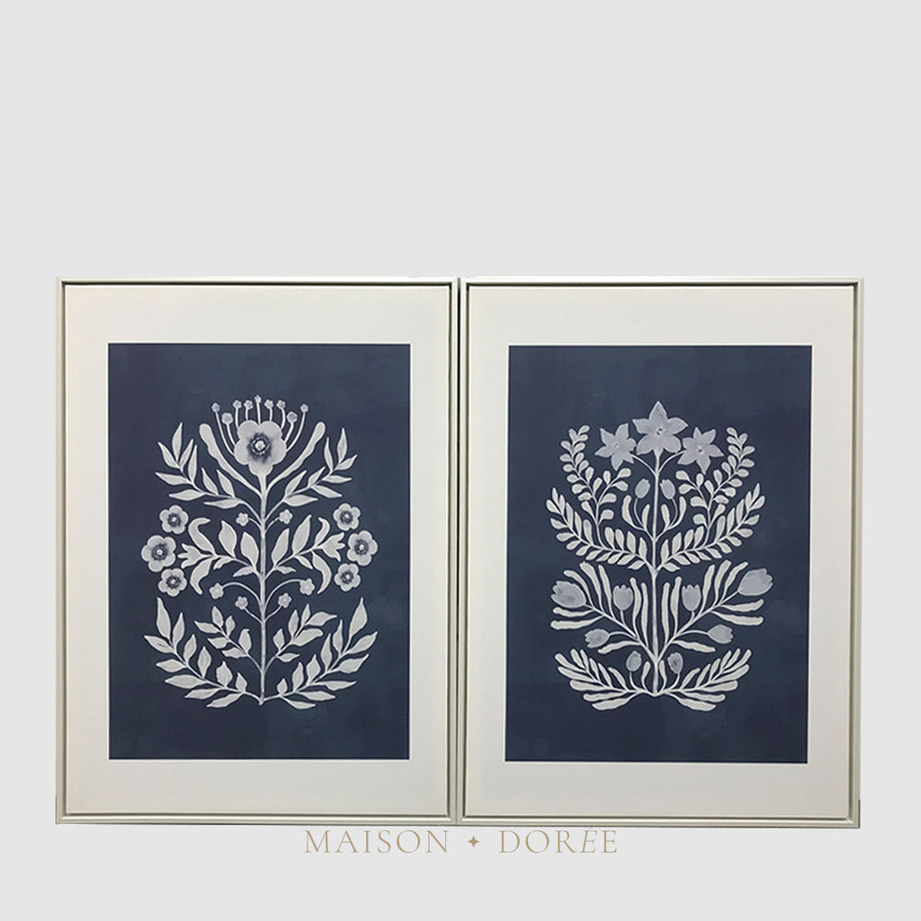 Flowers Blue Motif Framed Wall Art 60x80cm Set 2