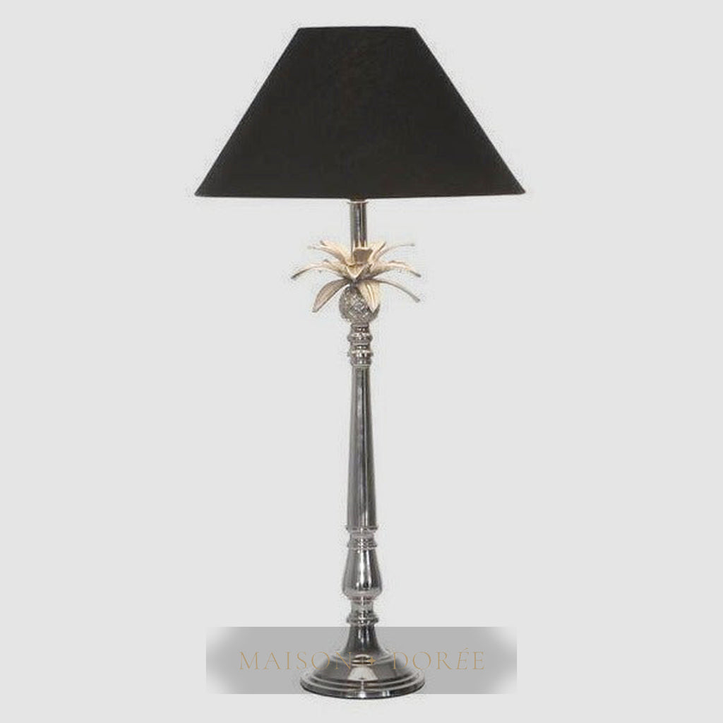 Nickel Pineapple Leaf Lamp W/Black Shade