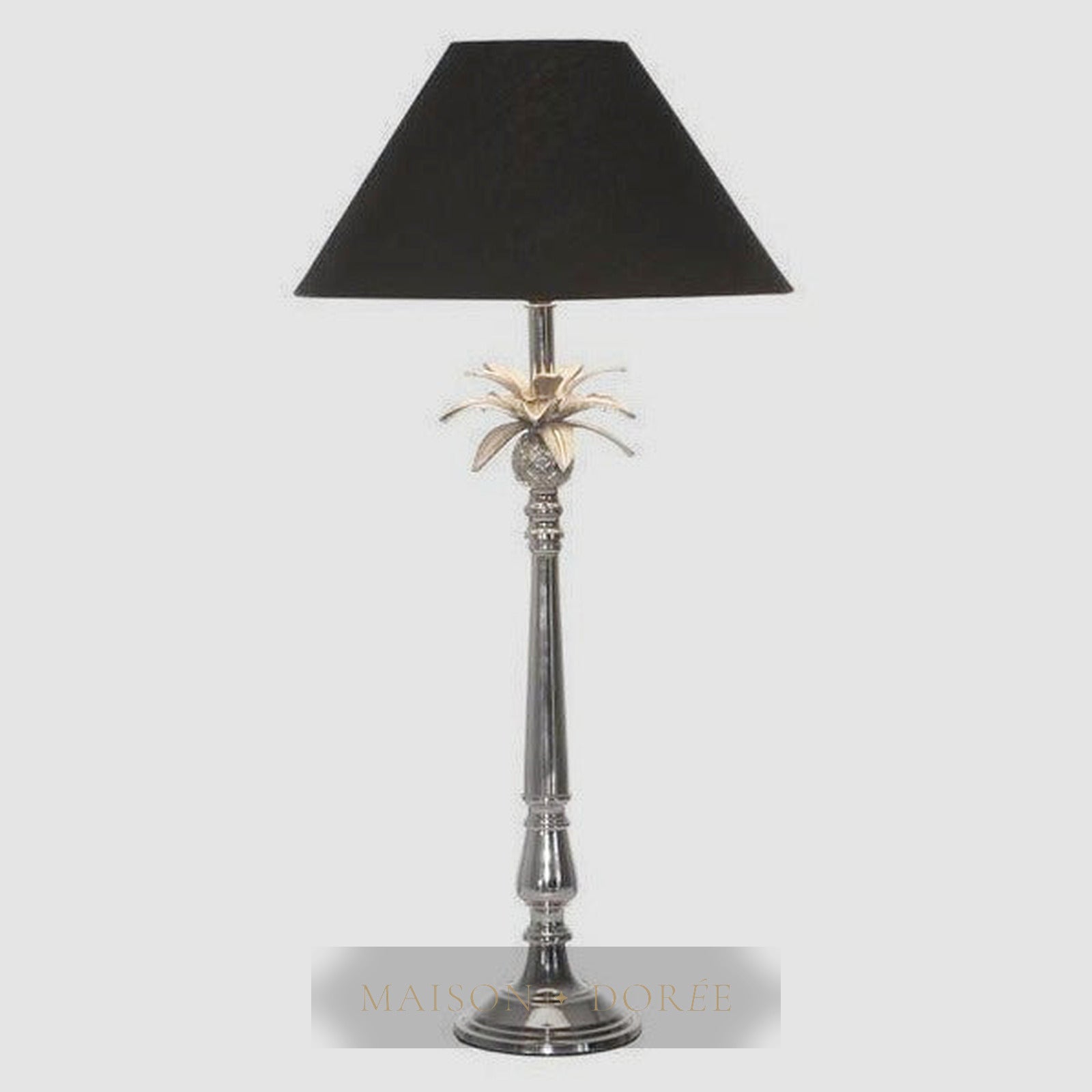 Nickel Pineapple Leaf Lamp W/Black Shade