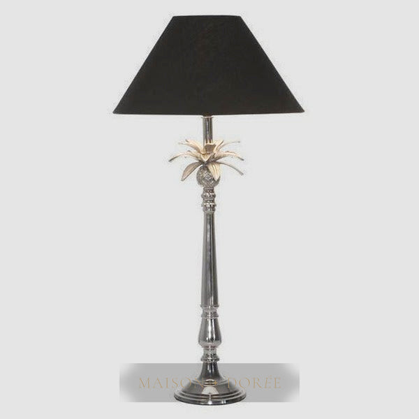 Nickel Pineapple Leaf Lamp W/Black Shade