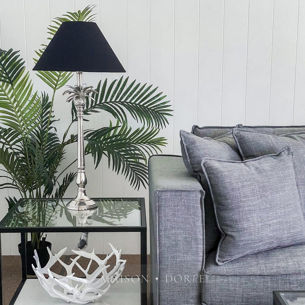 Nickel Pineapple Leaf Lamp W/Black Shade