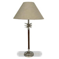 Nickel/Wood Palm Lamp W/Nat Linen Shade