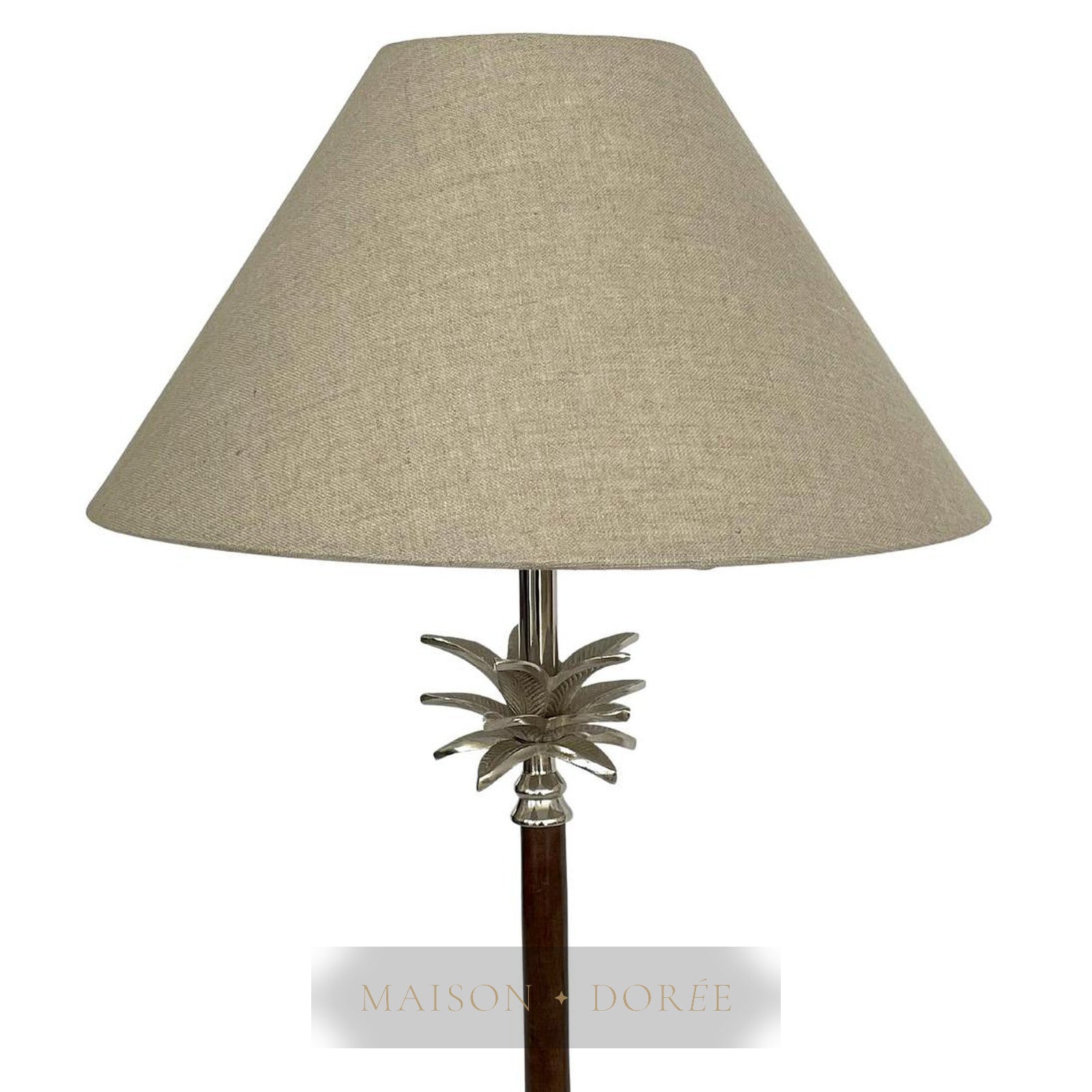 Nickel/Wood Palm Lamp W/Nat Linen Shade